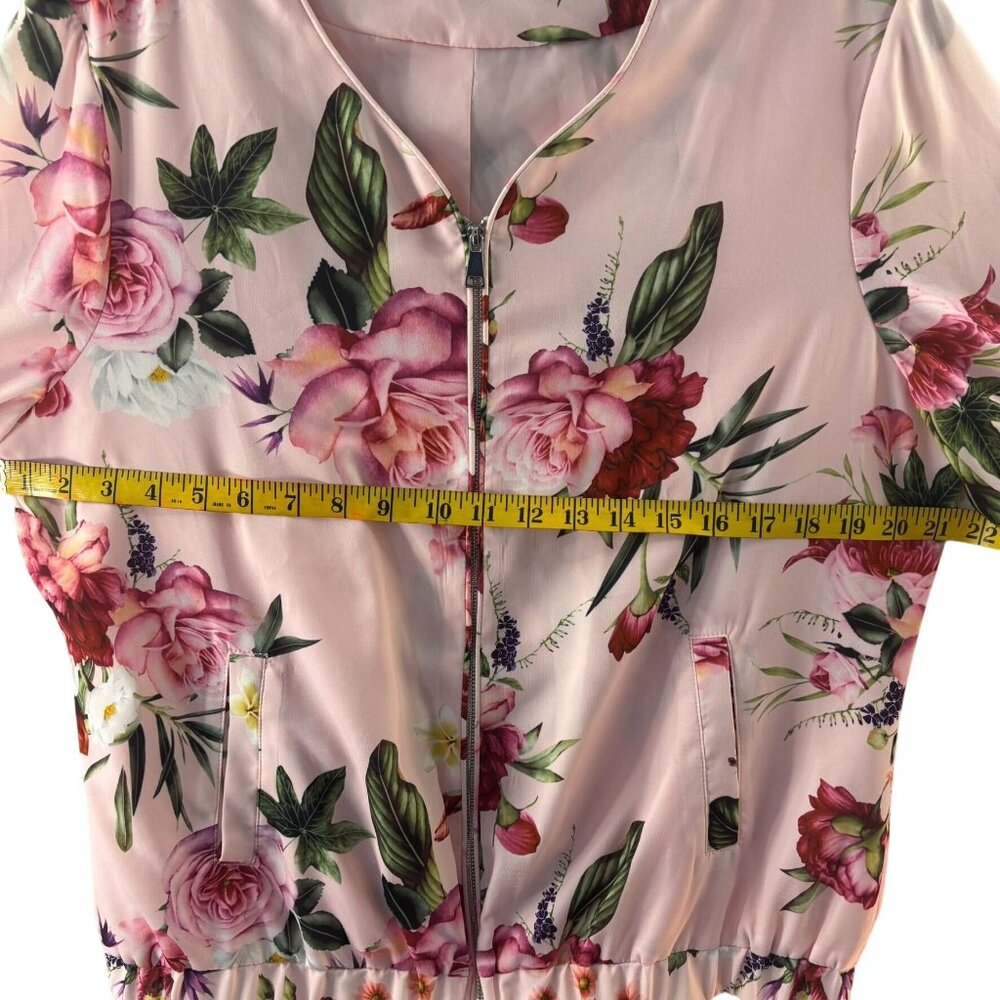 Charlie B Floral Bomber Jacket Pink With Zipper Front & Elastic Hem Lightweight - Picture 5 of 16